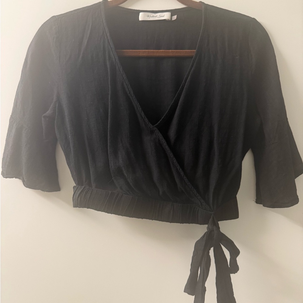 Mustard Seed Black 3/4 Sleeve Wrap Blouse